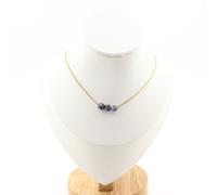 Collana 3 Perle Cordierite Iolite Di Madagascar. Catena IN Acciaio Dorato