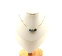 Collana 3 Perle Crisocolla Di Namibia Qualità 7A 8 Mm. Catena IN da Donna