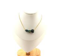 Collana 3 Perle Crisocolla Di USA Catena IN Acciaio Dorato Inossidabile F