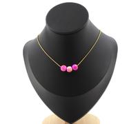 Collana 3 Perle Diaspro Rosa Giallo 8 Mm. Catena IN Acciaio Dorato Donne, Ho