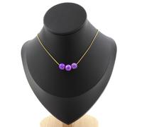 Collana 3 Perle Diaspro Viola Blu 8 Mm. Catena IN Acciaio Dorato Donne, H