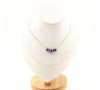 Collana 3 Perle Ematite Multicolore 8 Mm. Catena In Acciaio Dorato Collana Donne