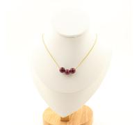 Collana 3 Perle Granato 8 Mm. Catena IN Acciaio Dorato Inossidabile Donne, H