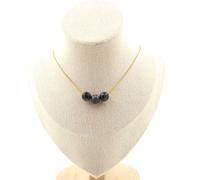 Collana 3 Perle Labradorite 8 Mm. Catena IN Acciaio Dorato Inossidabile da Donna