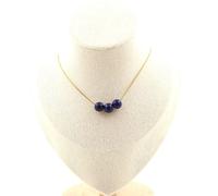 Collana 3 Perle Lapis Lazuli Del Pakistan Qualità 5A 8 Mm. Catena In Collana Fe