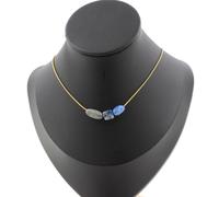 Collana 3 Perle Lapislazzuli Del Pakistan. Catena IN Acciaio Dorato Donne