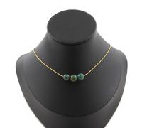 Collana 3 Perle Mica Verde Di Tanzania Qualità 5A 8 Mm. Catena IN Collana Donna