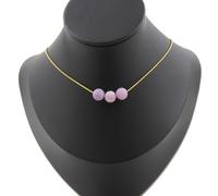 Collana 3 Perle Mica Viola Opaco 8 Mm. Catena IN Acciaio Dorato Inossidabile