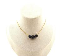 Collana 3 Perle Occhio di Falco 8 Mm. Catena IN Acciaio Dorato Inossidabile F