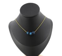 Collana 3 Perle Occhio di Tigre Blu Chiaro 8 Mm. Catena IN Acciaio Dorato Fe