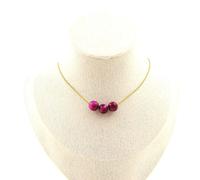 Collana 3 Perle Occhio di Tigre Fucsia 8 Mm. Catena IN Acciaio Dorato Donna