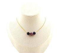 Collana 3 Perle Occhio di Tigre Fucsia Bicolore 8 Mm. Catena IN Acciaio X
