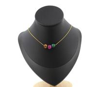 Collana 3 Perle Occhio di Tigre Multicolore 8 Mm. Catena IN Acciaio Dorato F