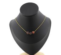Collana 3 Perle Occhio di Tigre Rosso Opaco 8 Mm. Catena IN Acciaio Dorato Fem