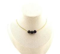 Collana 3 Perle Ossidiana Dorata 8 Mm. Catena IN Acciaio Donne, Ho