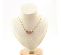 Collana 3 Perle Pietra Di Sole 8 Mm. Catena In Acciaio Dorato Collana Donne, Ho