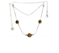 Collana 3 Perle Pietra Occhio Di Tigre Vera In Argento Massiccio 925/1000 Rodio