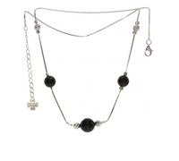 Collana 3 Perle Pietra ONICE Vera In Argento Massiccio 925/1000 Rodiato