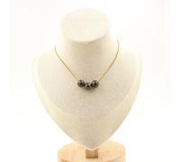 Collana 3 Perle Pirite Spagna 8 Mm. Catena IN Acciaio Dorato Collana Donne, Ho