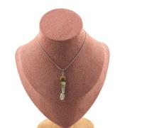 Collana 3 Perle Prehnite Del Canada Di Forma Libera 5 mm-8 MM + Legno 8 Taglia