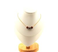 Collana 3 Perline Legno Pietrificato 8 Mm. Catena IN Acciaio Oro Inossidabile Fe