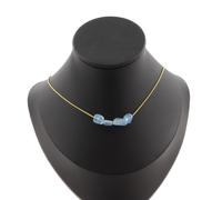 Collana 4 Perle Acquamarina Del Brasile Catena IN Acciaio Dorato Donne, H