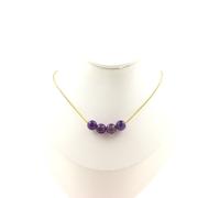 Collana 4 Perle Ametista 8 Mm. Catena IN Acciaio Dorato Inossidabile Donne