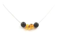 Collana 4 Perle Di Ambra Vera Del Mare Baltico + Onice Nero Opaco 8 Catena In