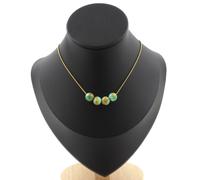 Collana 4 Perle Diaspro Blu Arancione 8 Mm. Catena IN Acciaio Dorato Donne, H