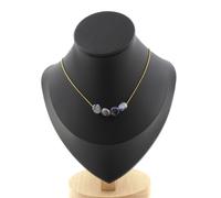 Collana 4 Perle Diaspro Blu D'Africa Del Sud. Catena IN Acciaio Dorato da Donna