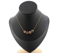 Collana 4 Perle Diaspro Leopardato 8 Mm. Catena IN Acciaio Oro Inossidabile Fe