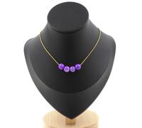 Collana 4 Perle Diaspro Viola Blu 8 Mm. Catena IN Acciaio Dorato Donne, H
