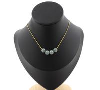 Collana 4 Perle Giada 8 Mm. Catena IN Acciaio Dorato Inossidabile Donne, Hom
