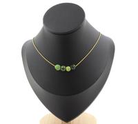 Collana 4 Perle Giada Nefrite Di Xiuyan Chine. Catena IN Acciaio Dorato Fe