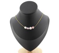 Collana 4 Perle Kunzite Del Brasile Catena IN Acciaio Dorato Inossidabile Fem