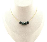 Collana 4 Perle Malachite Del Congo Qualità 7A 8 Mm. Catena IN Acciaio Fe