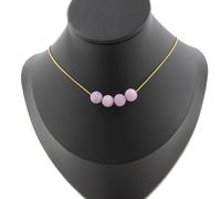Collana 4 Perle Mica Viola Opaco 8 Mm. Catena IN Acciaio Dorato Inossidabile