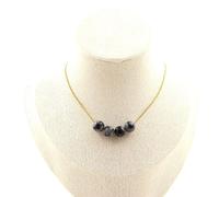 Collana 4 Perle Obsidiana Fiocco Di Neve 8 Mm. Catena In Acciaio Dorato Collana