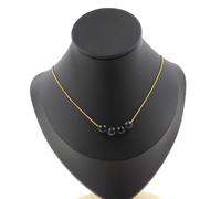 Collana 4 Perle Obsidiana Nera 8 Mm. Catena In Acciaio Dorato Collana Donne, Ho