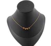 Collana 4 Perle Occhio di Tigre 6 Mm. Catena IN Acciaio Dorato Inossidabile Fe