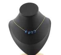 Collana 4 Perle Occhio di Tigre Blu Chiaro 8 Mm. Catena IN Acciaio Dorato Fe