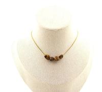 Collana 4 Perle Occhio di Tigre D'Africa Del Sud. Catena IN Acciaio Dorato F
