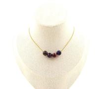 Collana 4 Perle Occhio di Tigre Fucsia Bicolore 8 Mm. Catena IN Acciaio F