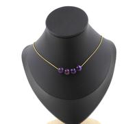 Collana 4 Perle Occhio di Tigre Viola 8 Mm. Catena IN Acciaio Dorato Donne