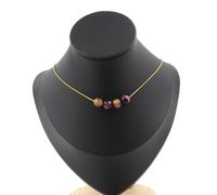 Collana 4 Perle Occhio di Tigre Viola Bicolore 8 Mm. Catena IN Acciaio Fe