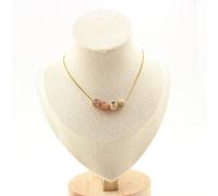 Collana 4 Perle Pietra Di Sole 8 Mm. Catena In Acciaio Dorato Collana Donne, Ho