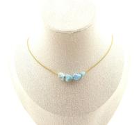 Collana 4 Perle Pietra Larimar Repubblica Dominicaine. Catena IN Acciaio Gef