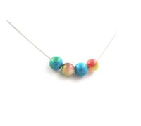 Collana 4 Perle Tormalina melon D'Acqua + Crisocolla 8 MM Catena IN Acciaio Inox