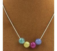 Collana 4 Perle Tormalina Multicolore 8 Mm. Catena IN Acciaio Collana Donne, H