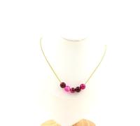 Collana 5 Perle Agata Phylum Rosa 8 Mm. Catena IN Acciaio Dorato Collana Donne